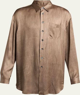 Giorgio Armani Mens Dyed Satin Oversized Button-Down Shirt with Pocket