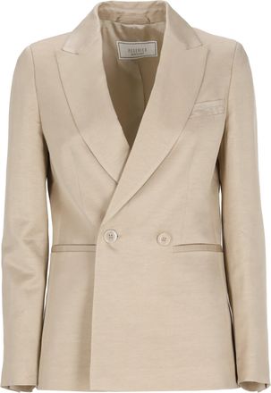 PESERICO Beige Viscose-Blend Double-Breasted Blazer