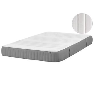 Beliani Colch&oacute;n De Espuma Con Gel Duro 120 X 200 Cm Con Funda Extra&iacute;ble De Poli&eacute;ster Con Cremallera Blanco Y Gris Happiness