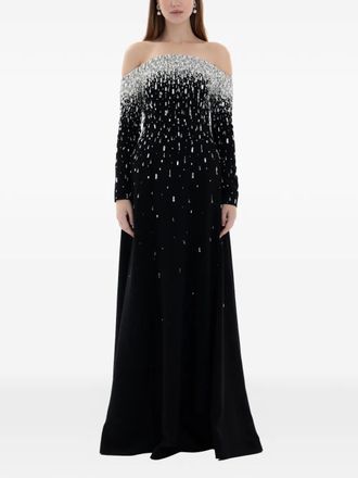 Dina Melwani crystal off-shoulder gown - Black