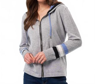 French Kyss Color Block Zip Up Hoodie In Slate/multi
