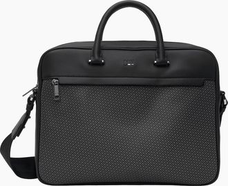 HUGO BOSS Mens Ray Monogram Synthetic Leather Briefcase - Black - Size: ONE size