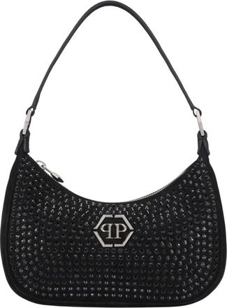 Philipp Plein Suede Schoudertas All-Over Strass - Dames - Schoudertassen - Zwart - ONE Size - Leer - Tassen