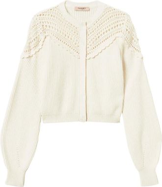 Twin-Set Geribbeld vest met gehaakt detail - Beige
