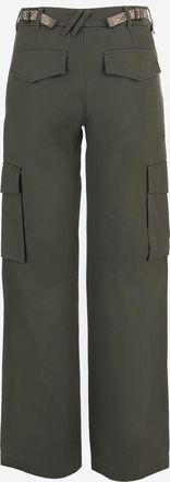 Burberry Womens Cotton Cargo Pants With Checked Trim Green Trousers