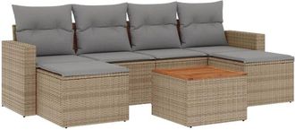 vidaXL Vidaxl - Set Sof&aacute;s De Jard&iacute;n 7 Piezas Y Cojines Rat&aacute;n Sint&eacute;tico Beige