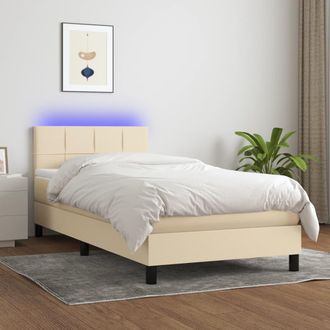 vidaXL Cama Box Spring Colch&oacute;n Y Luces Led Tela Color Crema 90x190 Cm Vidaxl