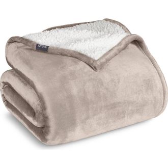 Bare Home Reversible Plush Fleece Throw Blanket in Pebble at Nordstrom