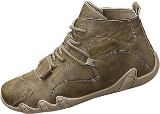 Generic Mens Leather Boots UK, Walking Boot Lace Up Sneakers Slip-Resistant Flats Shoes Retro Fashion Casual Trainers High Top Trekking Shoe Breathable Sports