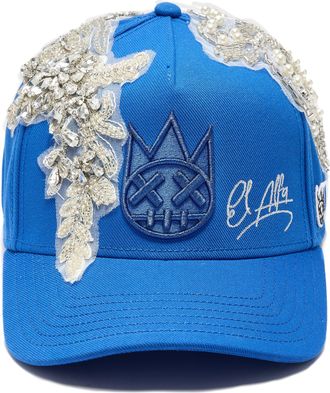 Cult of Individuality Cult X El Alfa Lurex Emb Logo 5 Panel A Frame Trucker Hat in Blue