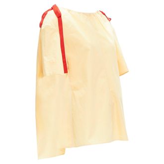 Marni yellow 100% cotton red drawstring collar trapeze flared top IT36 XXS