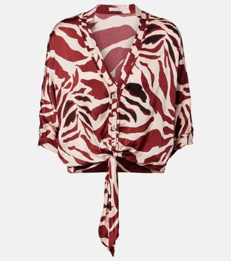 Poupette St Barth Azia printed tie-detail satin blouse
