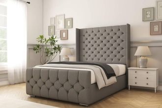 Comfort Beds Monte Carlo Dumfries Bed Frame - 50 Upholstered Wingback Headboard in Light Grey | Size: Super King