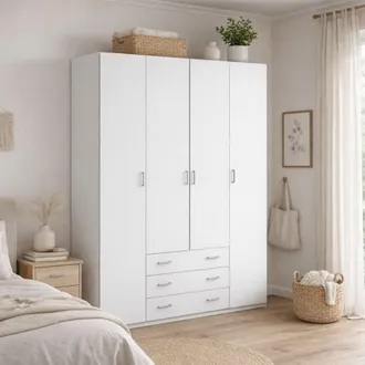 Dmora Guardaroba Grande Amoruccio, Armadio Camera Da Letto Appendiabiti, 9 Ripiani, 49.5x200.4h Cm Bianco