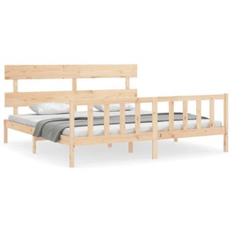 Berkfield Home Bed Frame with Headboard 200x200 cm Solid Wood in Light Tan