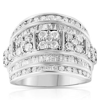 House of Brilliance Silver 2.0 Cttw Round & Baguette Diamond Multi-Row Tapered Cocktail Ring in White at Nordstrom, Size 9