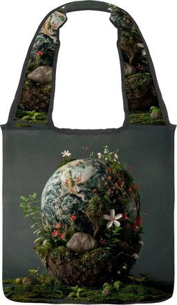 Generic Oasis Earth Egg Reversible Canvas Shoulder Tote - Double-Sided Print, 12oz Cotton, 27cm Drop, Fold-Flat Bag for Travel, Shopping, Street Outings