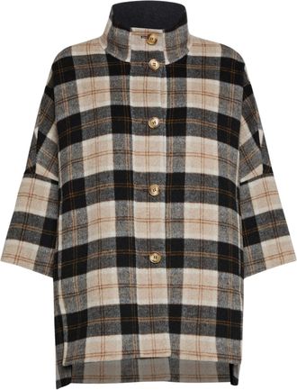 Elena Miro Short-Sleeve Plaid Wool-Blend Cape