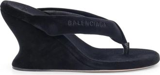 Balenciaga Gaeta Wedge Thong - Dames - Sleehakken - Zwart - 38 EU - Katoen - Schoenen