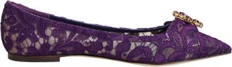 Dolce & Gabbana Purple Taormina Lace Crystals Flats Womens Shoes