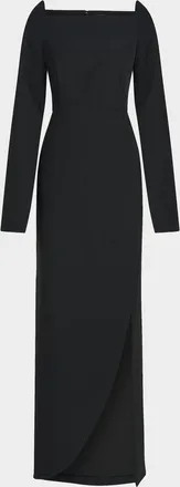 Kay Unger Katerina Crepe Split-Sleeve Gown