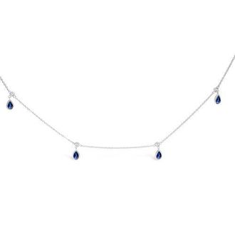 House of Brilliance 10K White Gold Dangling Blue Sapphire and Diamond Station Necklace at Nordstrom