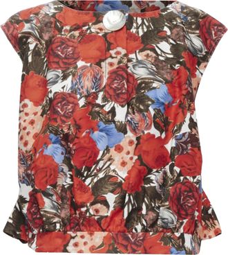 Marni red floral cotton shell button sleeveless boxy bubble vest top IT38 XS