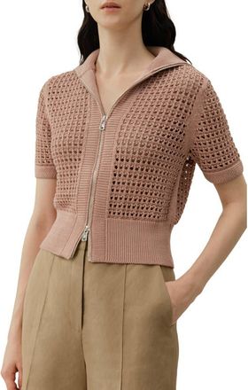 LilySilk Toscana Pointelle Knit Double-Zip Cardigan in Warm Taupe at Nordstrom, Size X-Large
