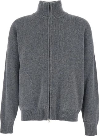 Roberto Collina Sweatshirt met Verlaagde Schouders en Rits aan de Voorkant - Heren - Vesten - Grijs - S - Wol - Truien & Vesten