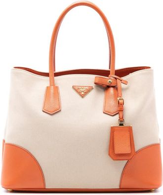 Prada Pre-owned Prada Large Saffiano Trimmed Canapa Double Satchel Ladies QYNUYID19PEJ07IQ