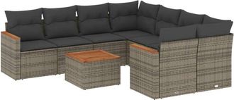 vidaXL Set De Muebles De Jard&iacute;n 9 Pzas Y Cojines Rat&aacute;n Sint&eacute;tico Gris Vidaxl