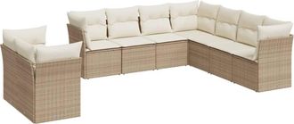 vidaXL Set De Sof&aacute;s De Jard&iacute;n 9 Pzas Con Cojines Rat&aacute;n Sint&eacute;tico Beige Vidaxl