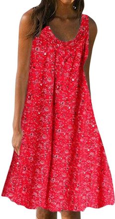 Generic Tummy Hiding Dresses for Women Loose Plus Size Beach Summer Dress Ladies (Red, XXXXL)