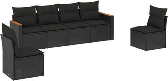 vidaXL Set De Sof&aacute;s De Jard&iacute;n 6 Piezas Y Cojines Rat&aacute;n Sint&eacute;tico Negro Vidaxl