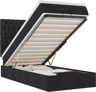 vidaXL Estructura Cama Otomana Colch&oacute;n Tela Negra 90x190 Cm Vidaxl