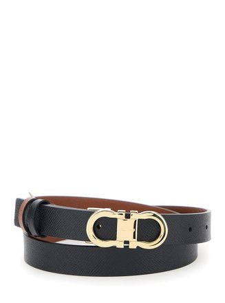 Ferragamo Black Reversible Belt With Gancini Buckle In Leather Woman