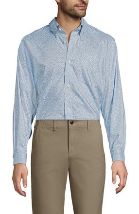 Lands End Traditional Fit Solid No Iron Supima Pinpoint Buttondown Collar Dress Shirt in Oasis Blue/white Ditsy at Nordstrom, Size 15.5 - 34