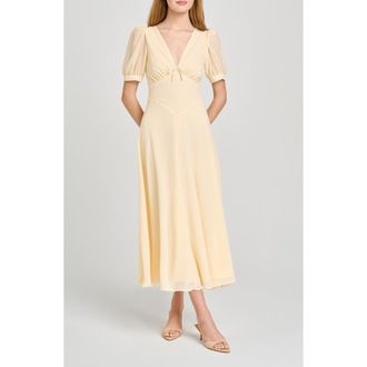Wayf Juliana Short Sleeve A-Line Midi Dress in Butter at Nordstrom, Size X-Small