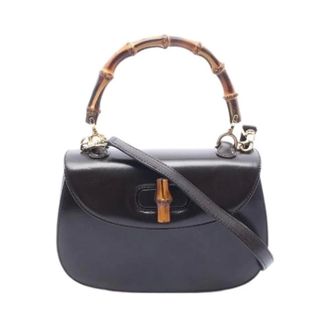 Gucci Pre-owned Bamboo Leather 2way Handbag - Dames - Pre-owned - Zwart - Maat: ONE Size Leer