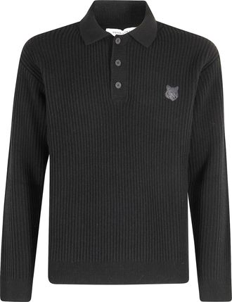 Maison Kitsuné Fox Head Wool Ribbed Polo Jumper