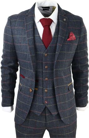PAUL ANDREW Thomas Navy 3 Piece Tweed Check Suit