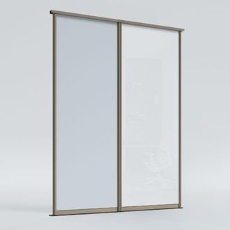 OEM Puertas Correderas Para Armario, 265 X 180 Cm, 1x Tablero Gris Mate, 1x Cristal Blanco Brillante