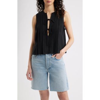 Rails Aja Pleat Sleeveless Top in Black Linen at Nordstrom, Size Xx-Large