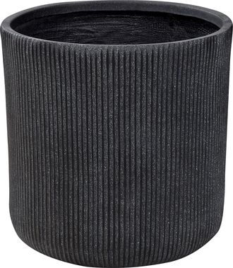 Beliani Maceta Exterior Superficie Estriada Redonda Piedra Fibra Arcilla 45x45x45 Cm Gris Oreoi