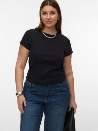 Vero Moda Curve T-Shirt VERO MODA CURVE VMCHLOE SS SHORT TOP GA JRS NOOS CUR, Damen, Gr. XL, schwarz, Jersey, Obermaterial: 95% Baumwolle, 5% Elasthan, unifarben, nor