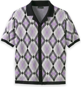 Paul Fredrick Cotton Button Front Camp Sweater in Purple Multi at Nordstrom, Size Xx-Large