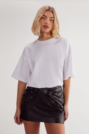 NASTY GAL Womens Studded Bow Detail Leather Mini Skirt - Black - Size 6 UK