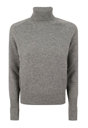 Victoria Beckham Ribbed Turtleneck Wool Sweater with Logo Detail
