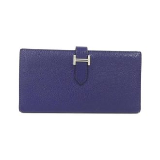 Herm&egrave;s Bearn Blue Chevre Leather Wallet (Bi-Fold) (Pre-Owned)
