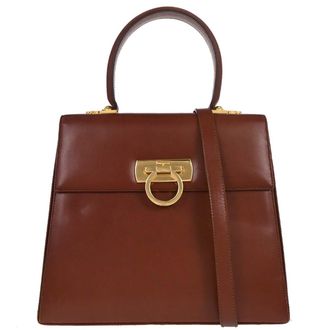 Ferragamo Gancini Convertible Top Handle Bag Leather Brown Leather Handbag (Pre-Owned)